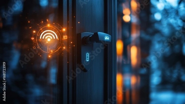 Fototapeta Exploring smart lock innovations front door entry close-up view modern home technology concept
