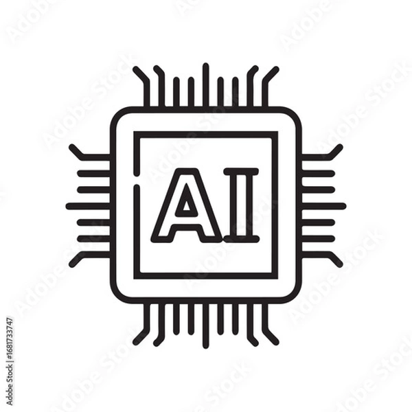 Obraz AI Chip Icon, artificial intelligence, chip, technology, outline, processor, 