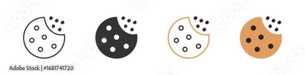 Fototapeta Bite cookie  icon set in outline and flat style , vector illustration . 