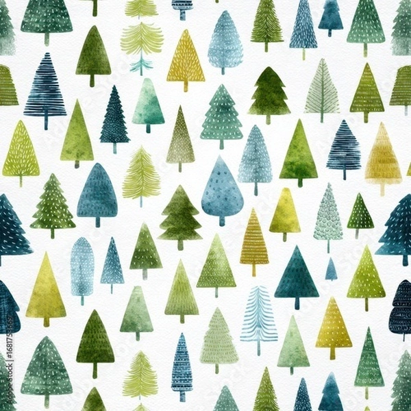 Fototapeta Colorful array of abstract trees featuring various shades of green and blue in a whimsical design on a light background