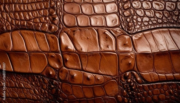 Obraz Close-up view of a rich, warm brown crocodile leather texture, showcasing intricate patterns and variations in tone.