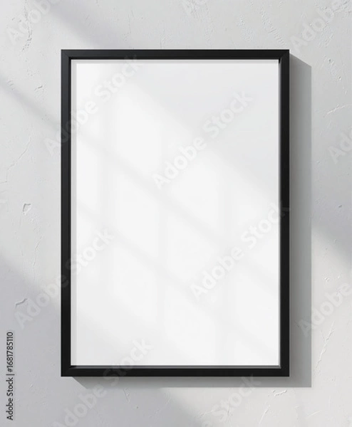 Fototapeta mock-up white poster with black frame, on loft background