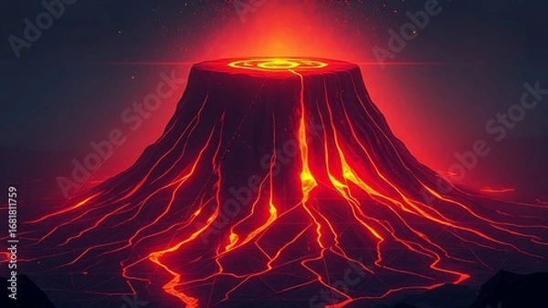 Fototapeta A massive volcanic plug glowing with contained energy, restrained by geometric force fields.