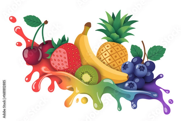 Fototapeta Vibrant Rainbow Fruit Splash with Assorted Fresh Fruits