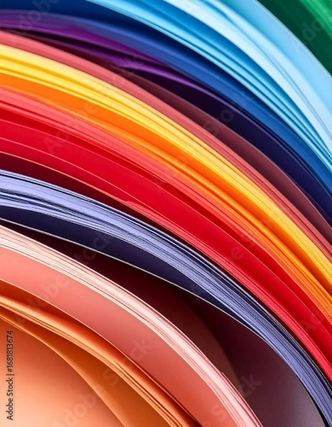 Obraz A vibrant, colorful arrangement of curved paper strips creates a dynamic abstract design.
