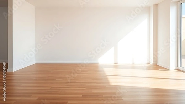 Fototapeta A serene minimalist living room corner with wooden accents, showcasing simplicity and elegance.