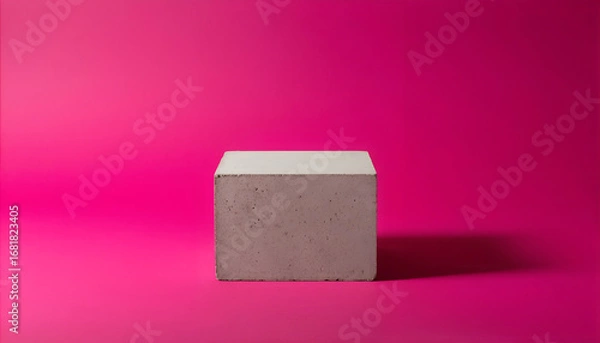 Fototapeta Minimalist Concrete Cube on Vibrant Magenta Background