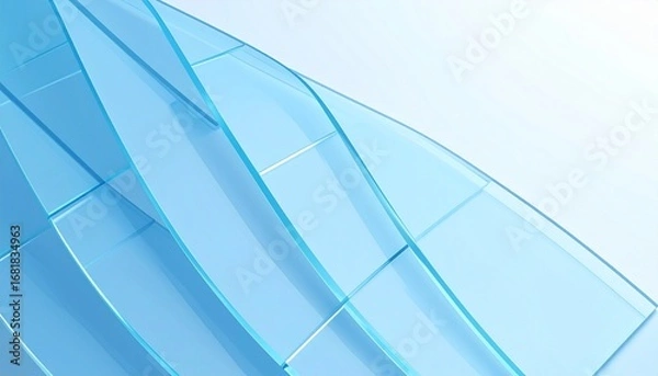 Obraz Layered transparent blue acrylic sheets with curved edges and light refraction