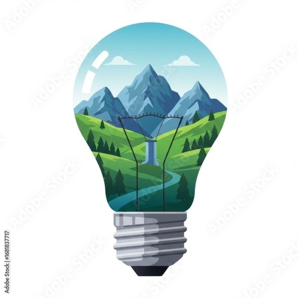 Obraz Mountain Landscape Inside a Lightbulb