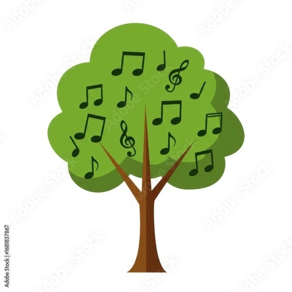Obraz Green Tree with Musical Notes Illustration