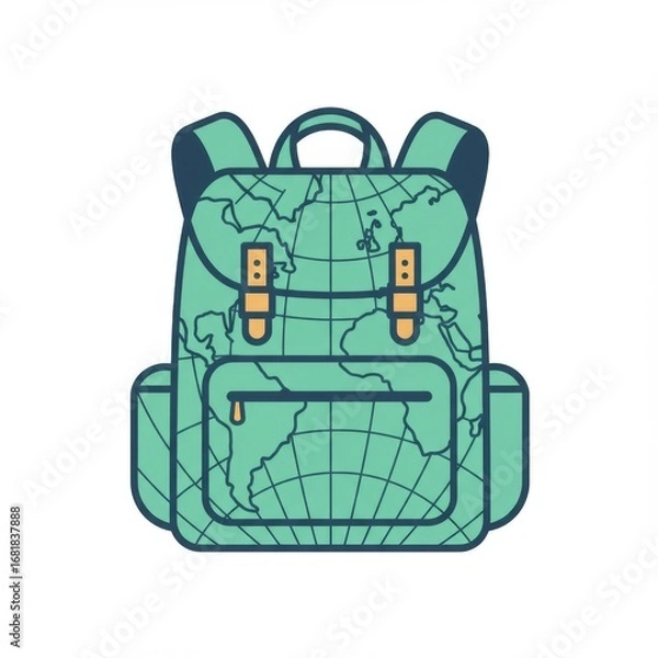 Obraz Green Backpack with World Map Design