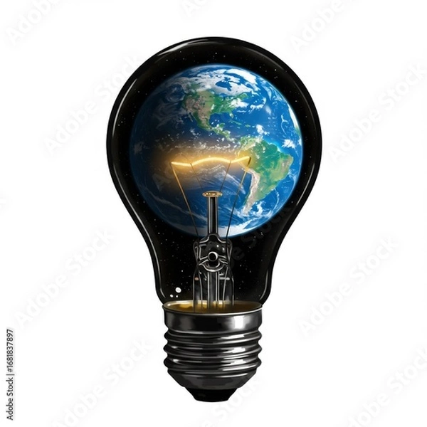 Obraz Earth Inside a Lightbulb Against a Black Background