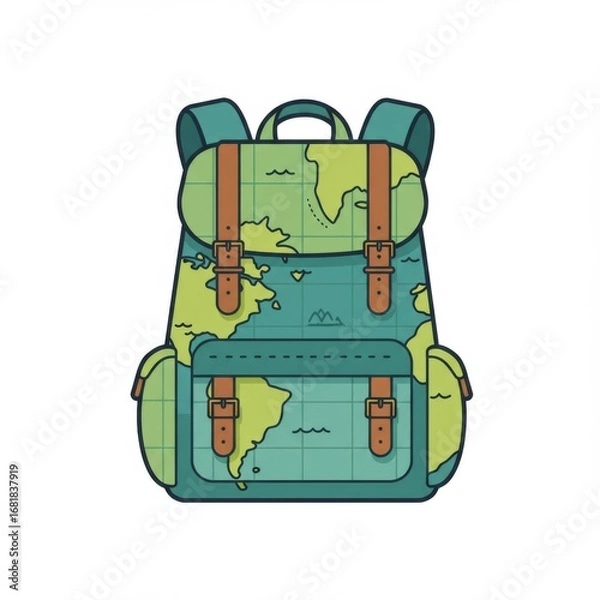 Obraz Pixel Art World Map Backpack Illustration