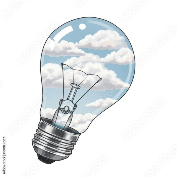 Obraz Lightbulb with Sky and Clouds Illustration