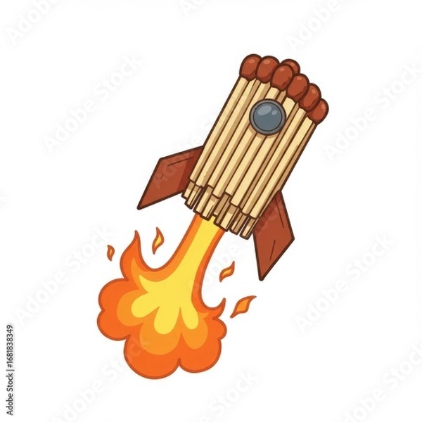 Obraz Matchstick Rocket Launching with Bright Flames