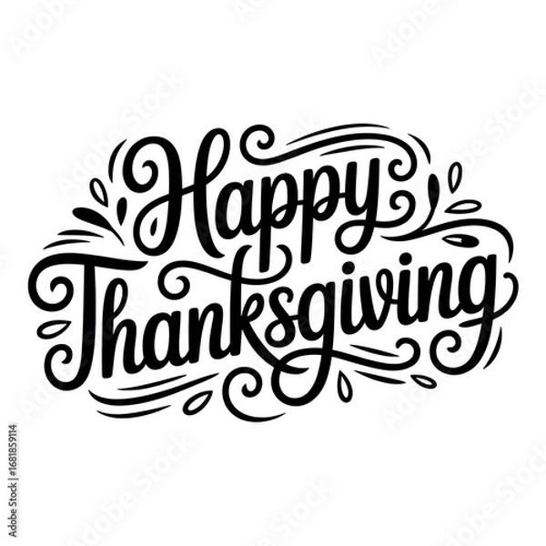 Obraz Happy thanksgiving decorative lettering, isolated on white background