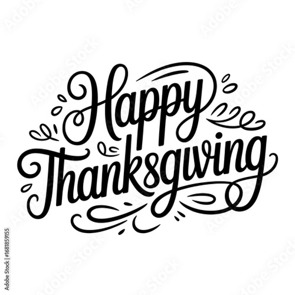 Fototapeta Happy thanksgiving decorative lettering, isolated on white background
