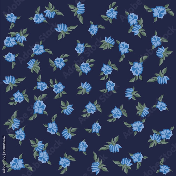 Fototapeta Mini print illustration of ornamental wildflowers with leaves and fine lines in seasonal colors, whether autumn or spring, roses with contrasting tips