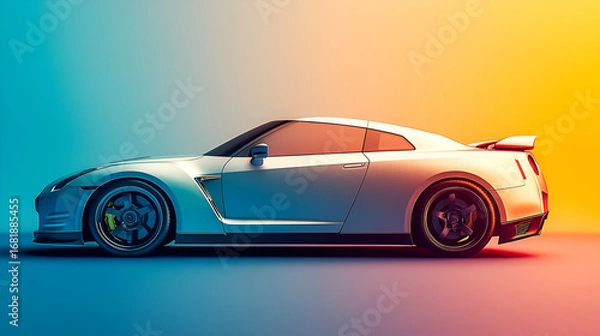 Fototapeta Beautiful illustration of a beautiful automobile, car, speed.