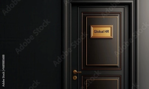 Fototapeta Office Door Featuring Global HR Sign, Designed in a 3D Style With High Detail