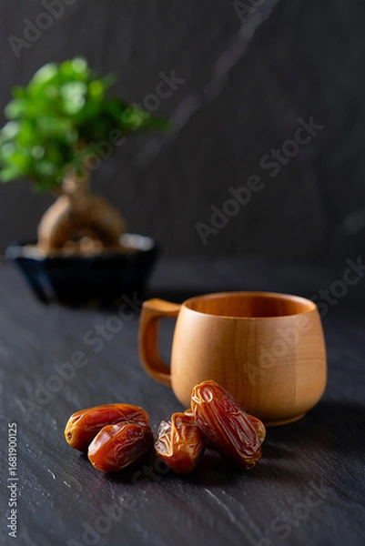 Fototapeta Cup of tea with mint and cinnamon on a table
