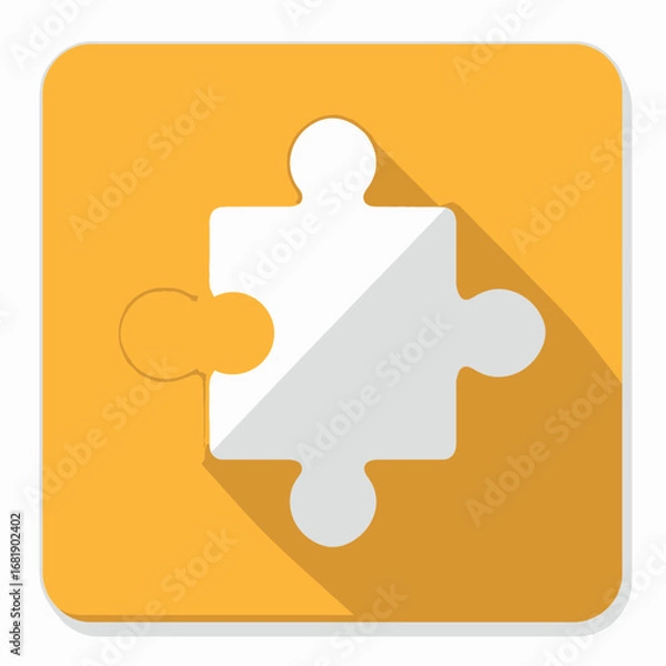 Fototapeta Modern white puzzle piece icon on a bright yellow background, representing connection, solutions, problem-solving, or a crucial game component in a clean, simple design
