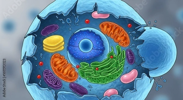 Fototapeta Cell Organelles, Scientific Diagram, Lab Environment, Educational Graphics, Close-Up View