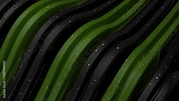 Fototapeta Abstract background with green and black wavy lines, creating a modern and dynamic texture for graphic design and creative projects