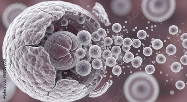 Fototapeta Microscopic 3D rendering of a nanoparticle releasing its payload for targeted drug delivery in medical therapy and scientific research