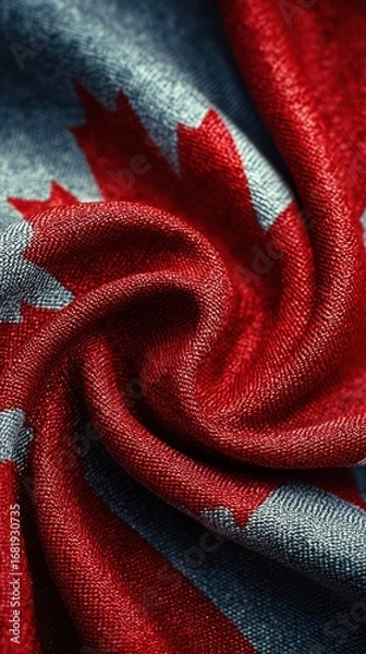 Fototapeta Canada's iconic flag fabric showcases vibrant colors and intricate patterns in close-up view with rich textures and detail