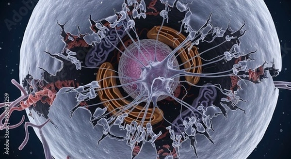 Fototapeta Scientific Exploration, Cellular Structures, Microcosm, Digital Illustration, Futuristic Environment, Close-up, Advanced Biology Concepts