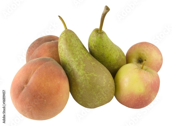 Fototapeta peaches, pears and apples isolated on white background