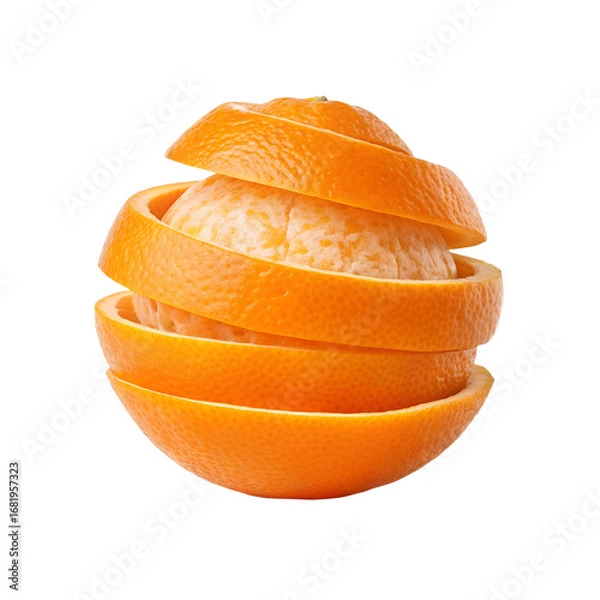 Fototapeta 3D of a peeled orange spiral shape, isolated on transparent background