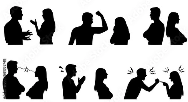Obraz 男女のいざこざを集めたシルエットイラストセット