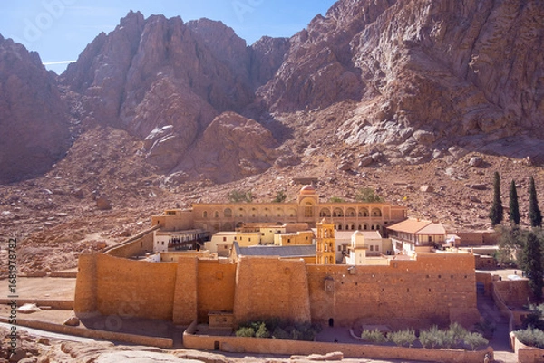 Fototapeta the ancient Monastery of St. Catherine nestled at the base of Mount Sinai, a place of historical, religious, and architectural significance