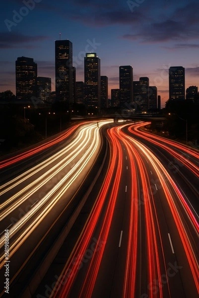 Fototapeta Metropolitan highway light trails with dynamic motion blur effects capturing urban energy and transportation infrastructure