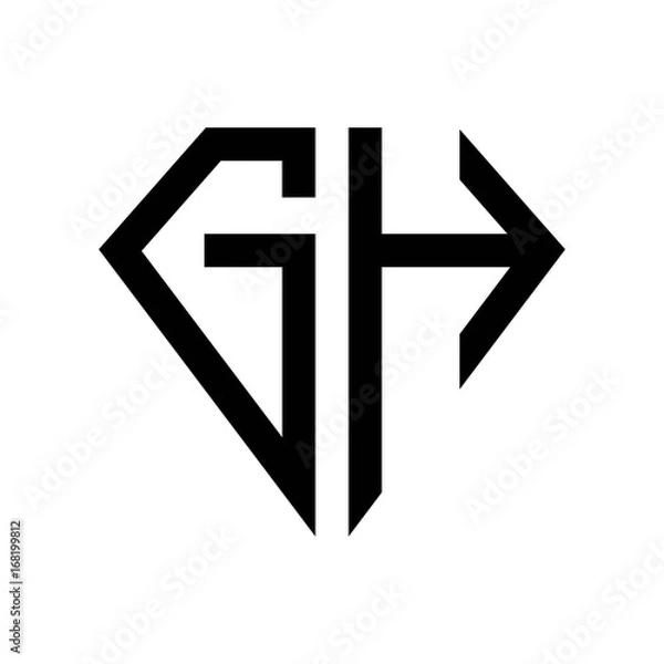 Obraz initial letters logo gh black monogram diamond pentagon shape
