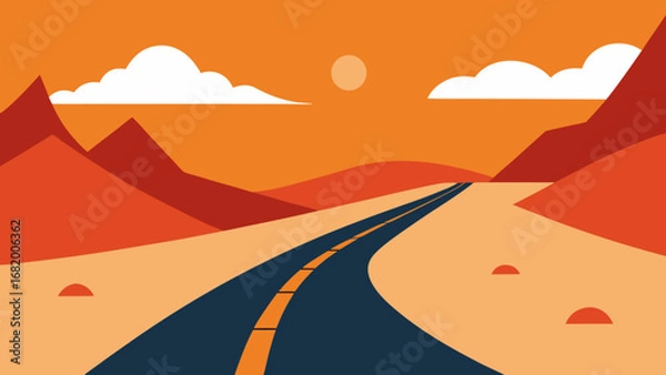 Obraz Track in Desert Environment Vector Illustration with Distant Mountains