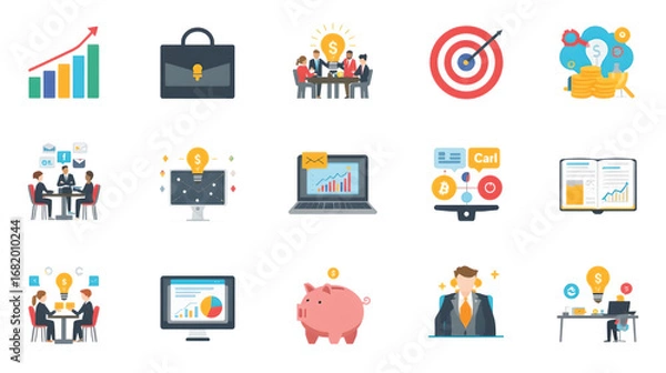 Fototapeta A vector set of flat business and finance icons for web and mobile design