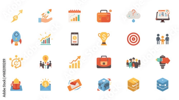 Fototapeta Vector flat design icons set for web, social media, marketing, and business websites
