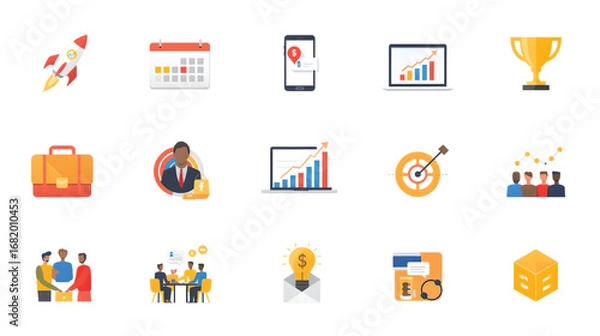 Fototapeta Vector flat icon set for web design and business illustration with map and hotel symbols