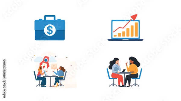 Fototapeta A cartoon vector illustration set of business people icons with a diverse group of kids and adults