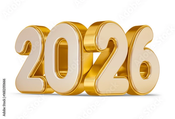Obraz Golden 2026 Numbers in 3D render with transparent background
