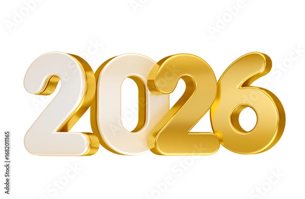 Obraz White and Gold 2026 Numbers in 3D render with transparent background