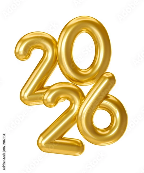 Obraz Glossy Golden 2026 Numbers in 3D render with transparent background