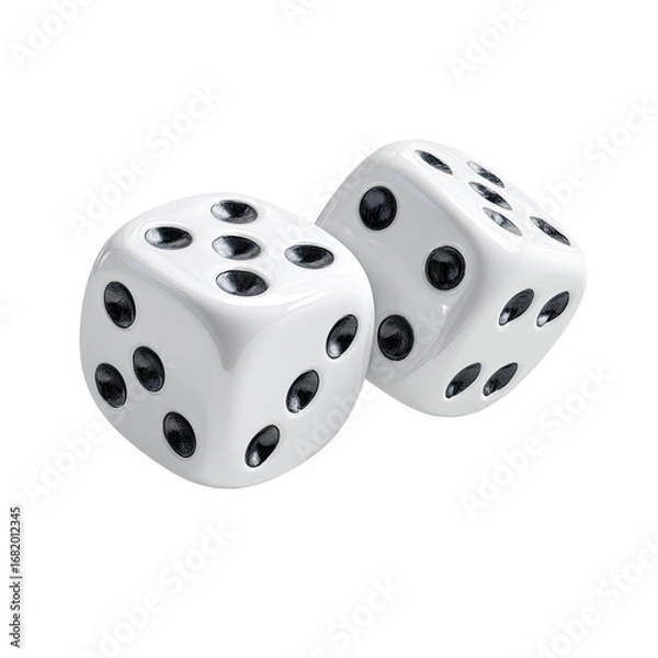 Obraz Two white dice with black pips, slightly angled