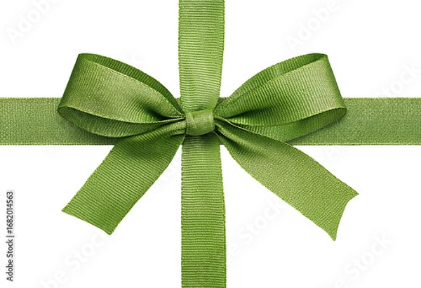 Obraz Green ribbon bow, centered on black