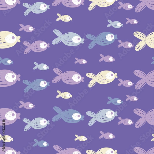 Fototapeta Seamless vector background with decorative fish. Hand-drawing. Textile rapport.