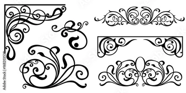 Fototapeta Set of vintage baroque ornament, corner. Retro pattern antique style acanthus. Decorative design element filigree calligraphy vector. - stock vector