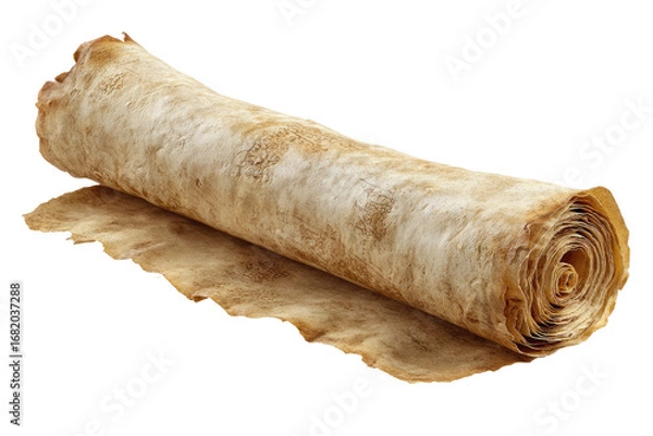 Fototapeta Rolled, light tan parchment scroll